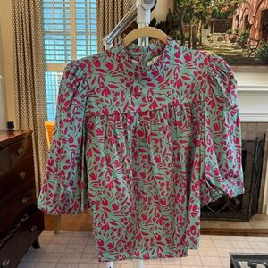 Chic Pink and Green Floral Blouse